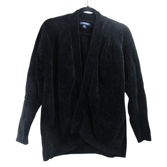Lands'End Black Cardigan Sweater Women's Medium Coastal Minimalist Lagenlook - Picture 1 of 7